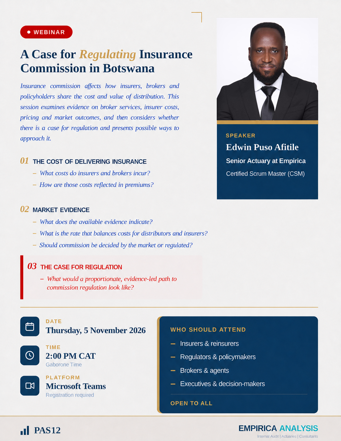 Flyer for A Case for Regulating Insurance Commission in Botswana